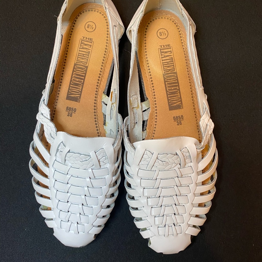 The Leather Collection White Western Flats